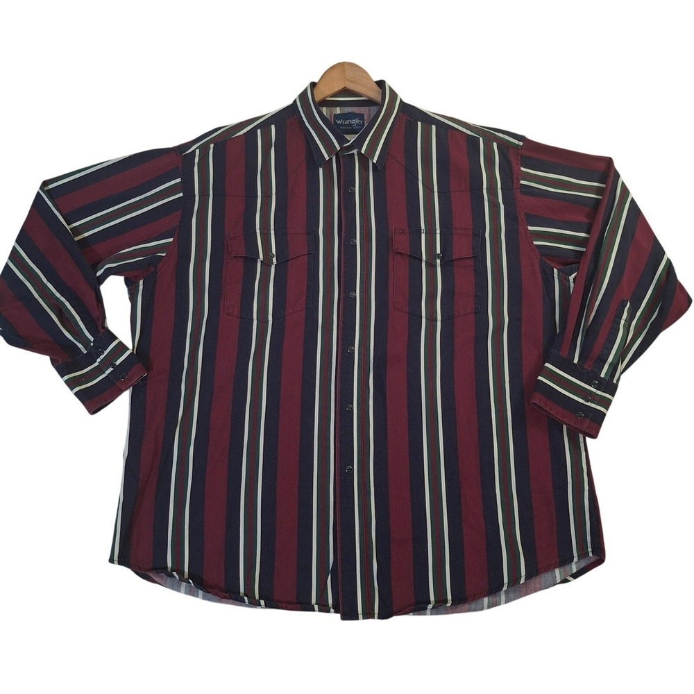 Vintage 90s Wrangler Western Shirt Mens‎ XXL Stripe Pearl Snap Long Sleeve